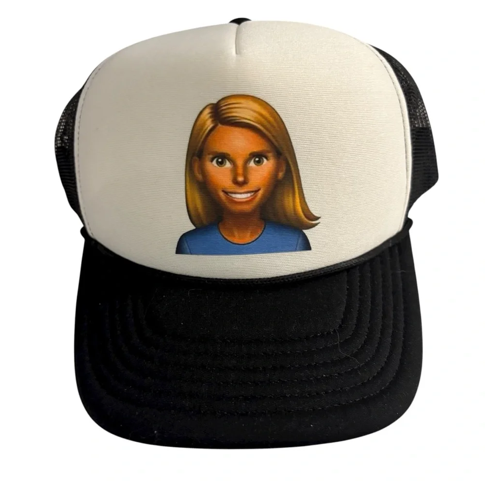 Emoji Trucker Baseball Hat in Black and White with Girl Emoji Unisex One Size